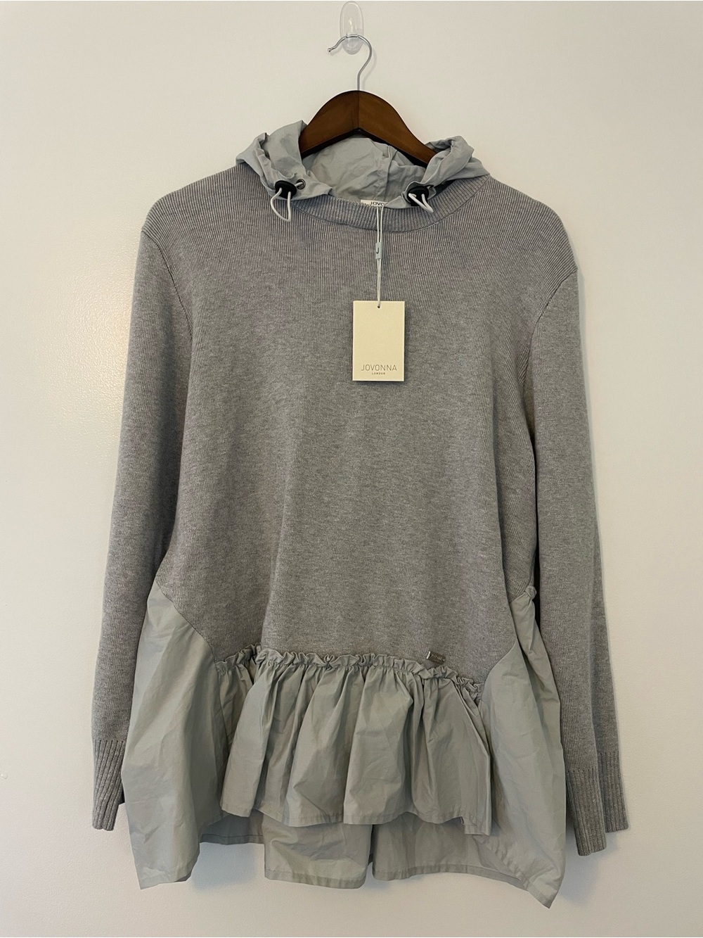 Jovonna London Neutral Artha Grey French Scuba Preppy Athletic Sweater Hoodie